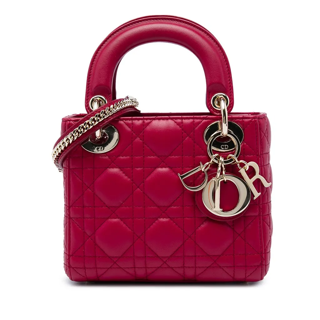 Dior Mini Lambskin Cannage Lady Dior Pink Leather Very good - Front View