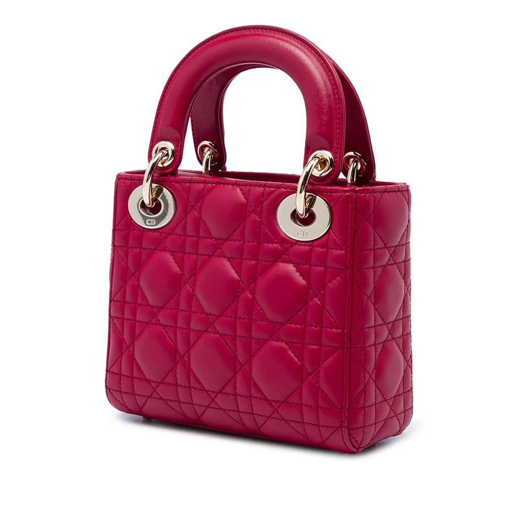 Dior Mini Lambskin Cannage Lady Dior Pink Leather Very good - Back View