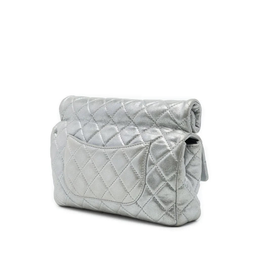 Chanel Quilted Metallic Lambskin Reissue 2.55 Roll Clutch Silver Leather Very good - Back View