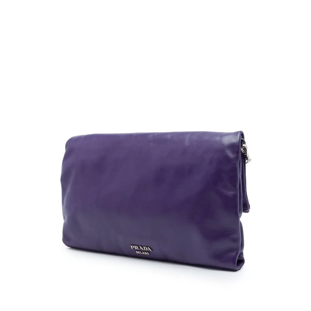 Prada Soft Calf Fold Over Shoulder Bag Purple Leather Very good - Back View