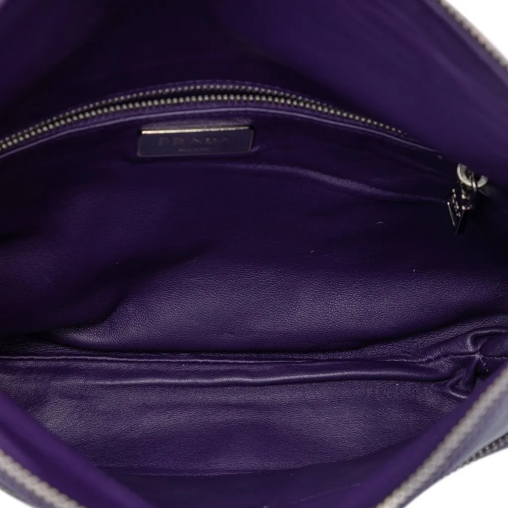 Prada Soft Calf Fold Over Shoulder Bag Purple Leather Very good - Model View