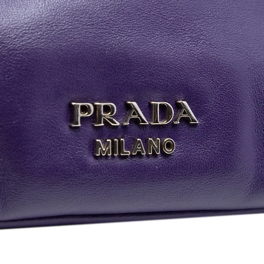 Prada Soft Calf Fold Over Shoulder Bag Purple Leather Very good - Box View