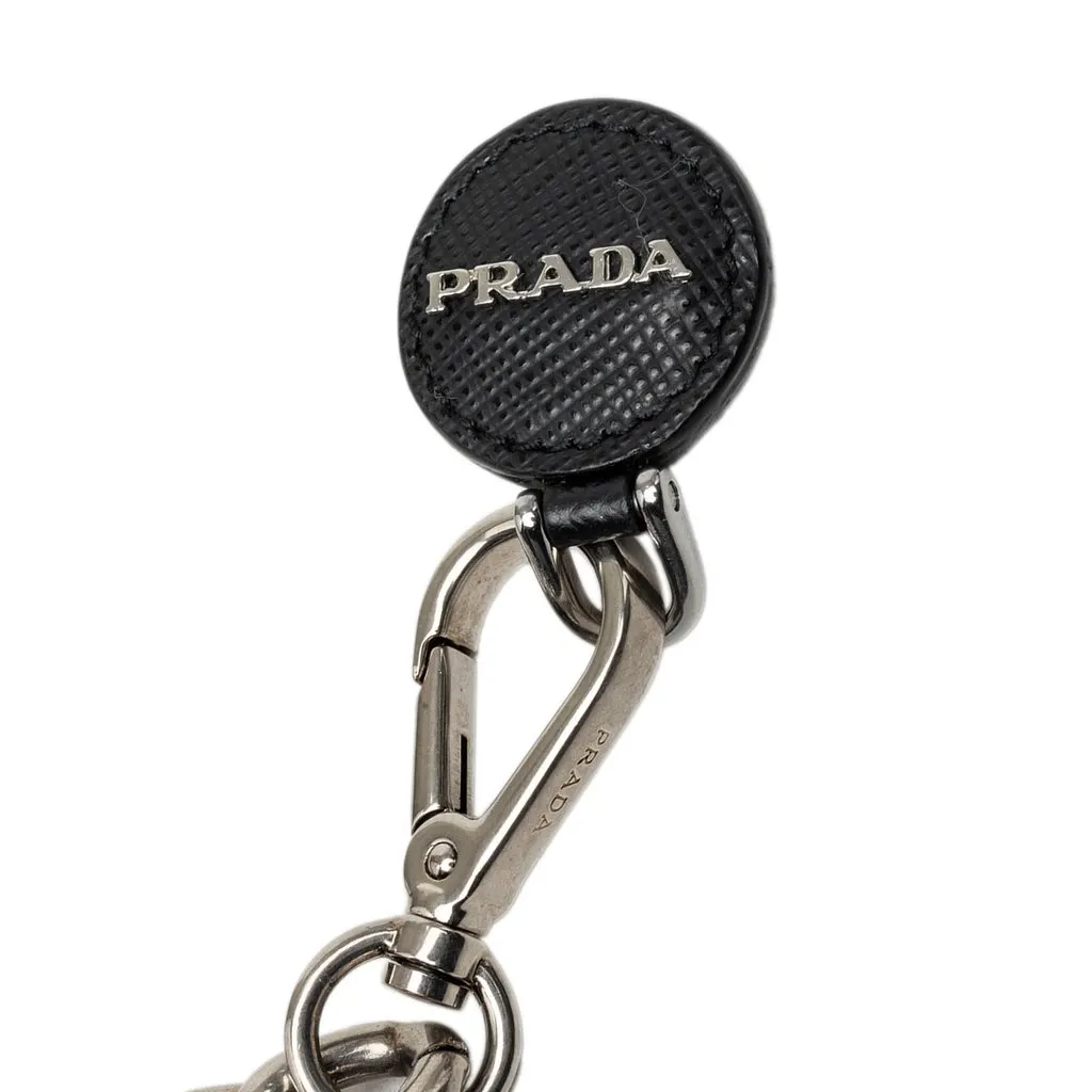 Prada Saffiano and Brass Robot Chain Brooch Black Leather Very good - Model View