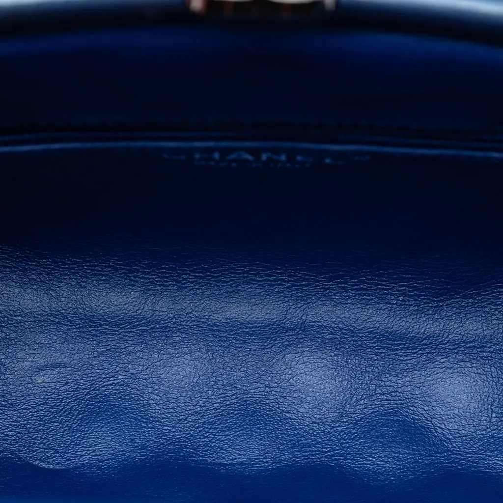 Chanel Quilted Patent Timeless Kiss Lock Clutch Blue Leather Very good - Model View