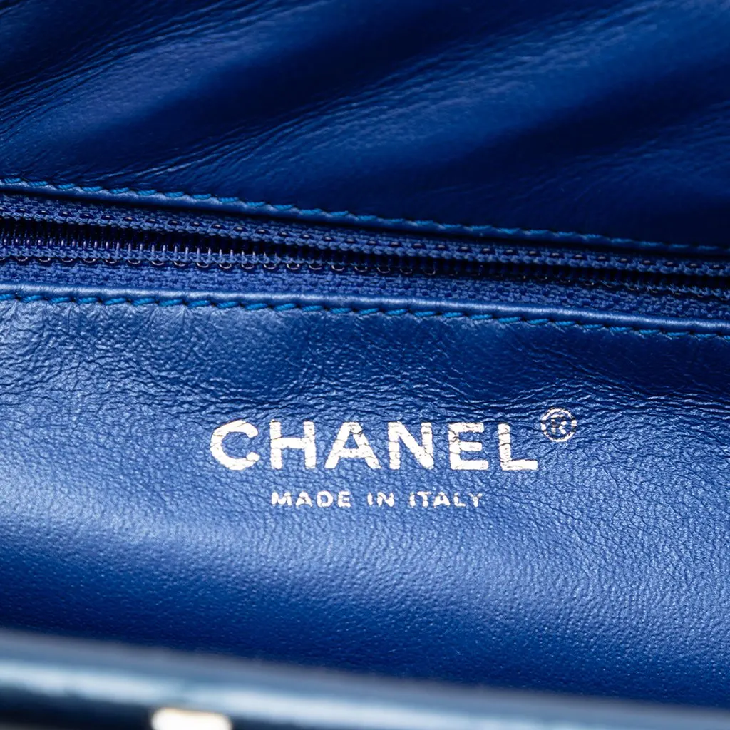 Chanel Quilted Patent Timeless Kiss Lock Clutch Blue Leather Very good - Box View
