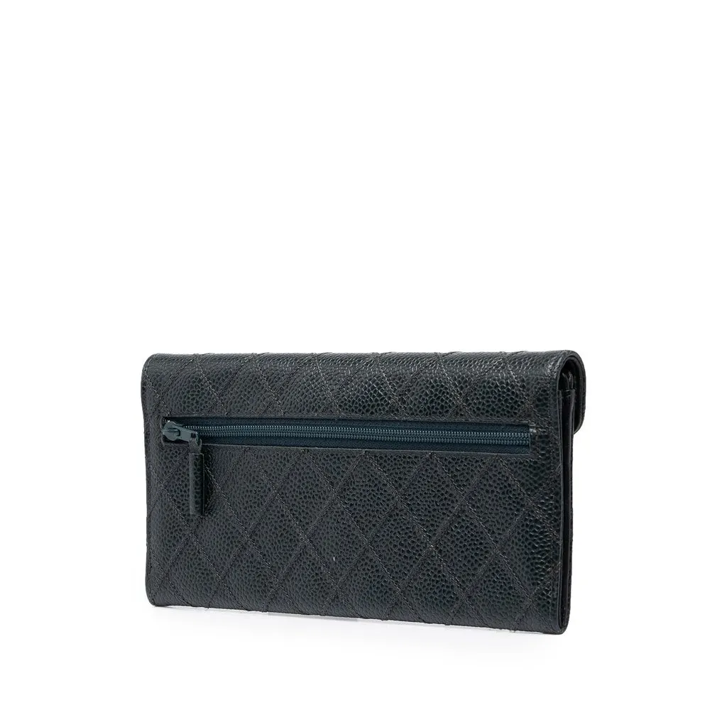 Chanel CC Diamond Stitched Caviar Envelope Wallet Black Leather Very good - Back View