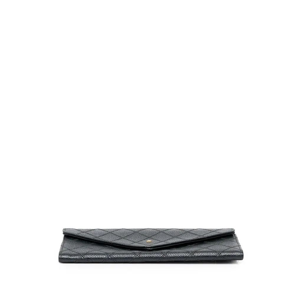 Chanel CC Diamond Stitched Caviar Envelope Wallet Black Leather Very good - Inside View