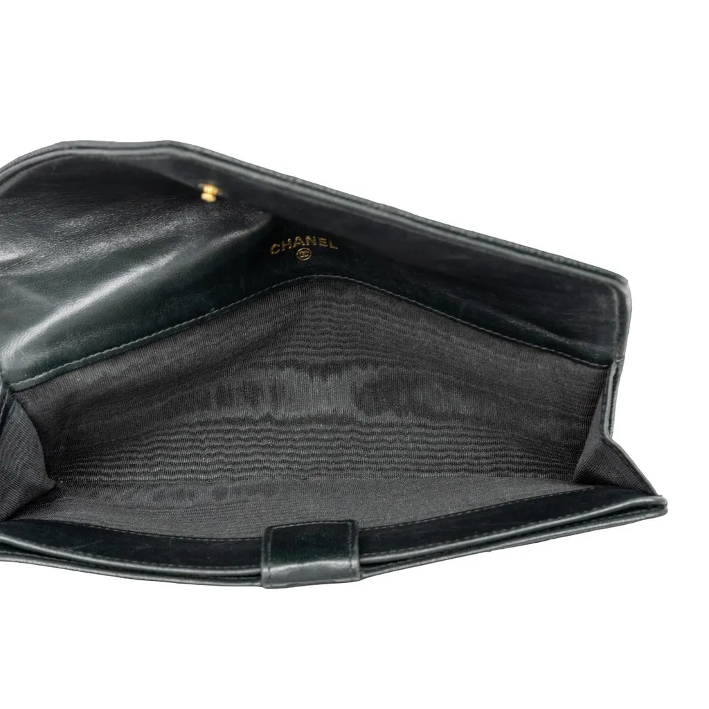 Chanel CC Diamond Stitched Caviar Envelope Wallet Black Leather Very good - Model View