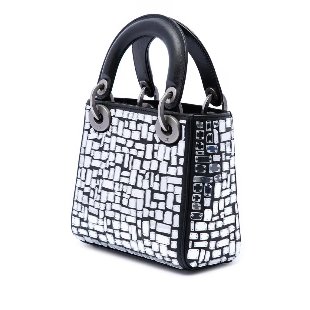 Dior Mini Smooth Calfskin Embroidered Mosaic of Mirrors Lady Dior Black Leather Very good - Back View