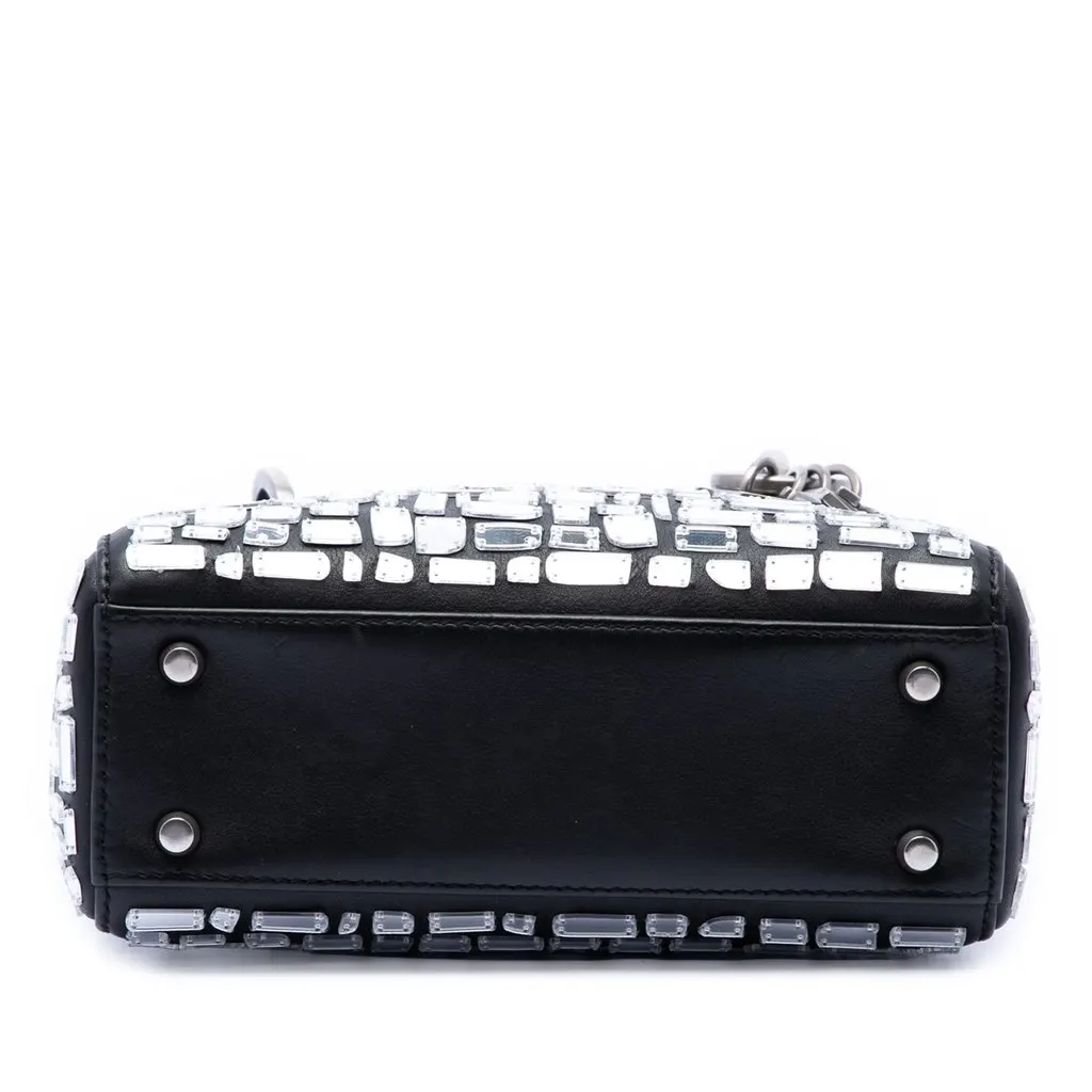 Dior Mini Smooth Calfskin Embroidered Mosaic of Mirrors Lady Dior Black Leather Very good - Inside View