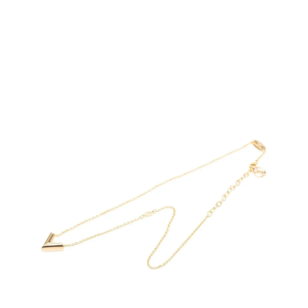 Louis Vuitton Gold Plated Essential V Necklace Gold Metal Very good - Front View