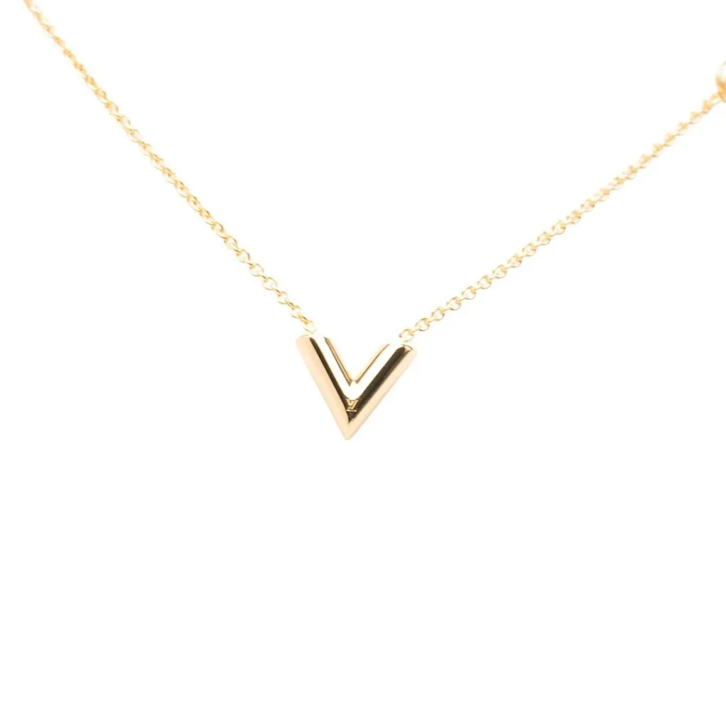 Louis Vuitton Gold Plated Essential V Necklace Gold Metal Very good - Back View