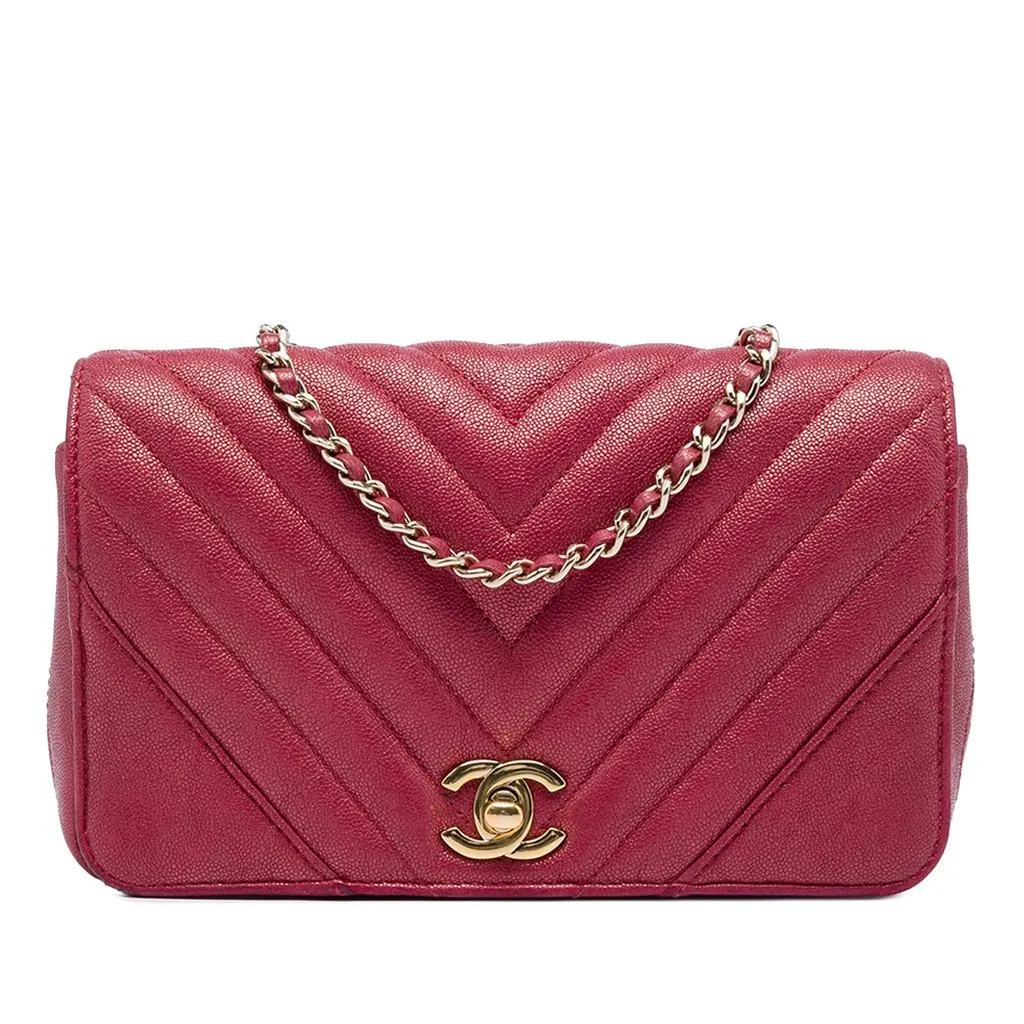 Chanel Small Chevron Iridescent Caviar Statement Flap Pink Leather Very good - Front View
