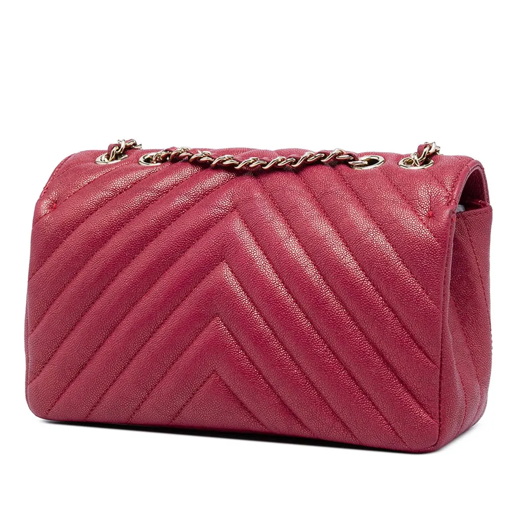 Chanel Small Chevron Iridescent Caviar Statement Flap Pink Leather Very good - Back View
