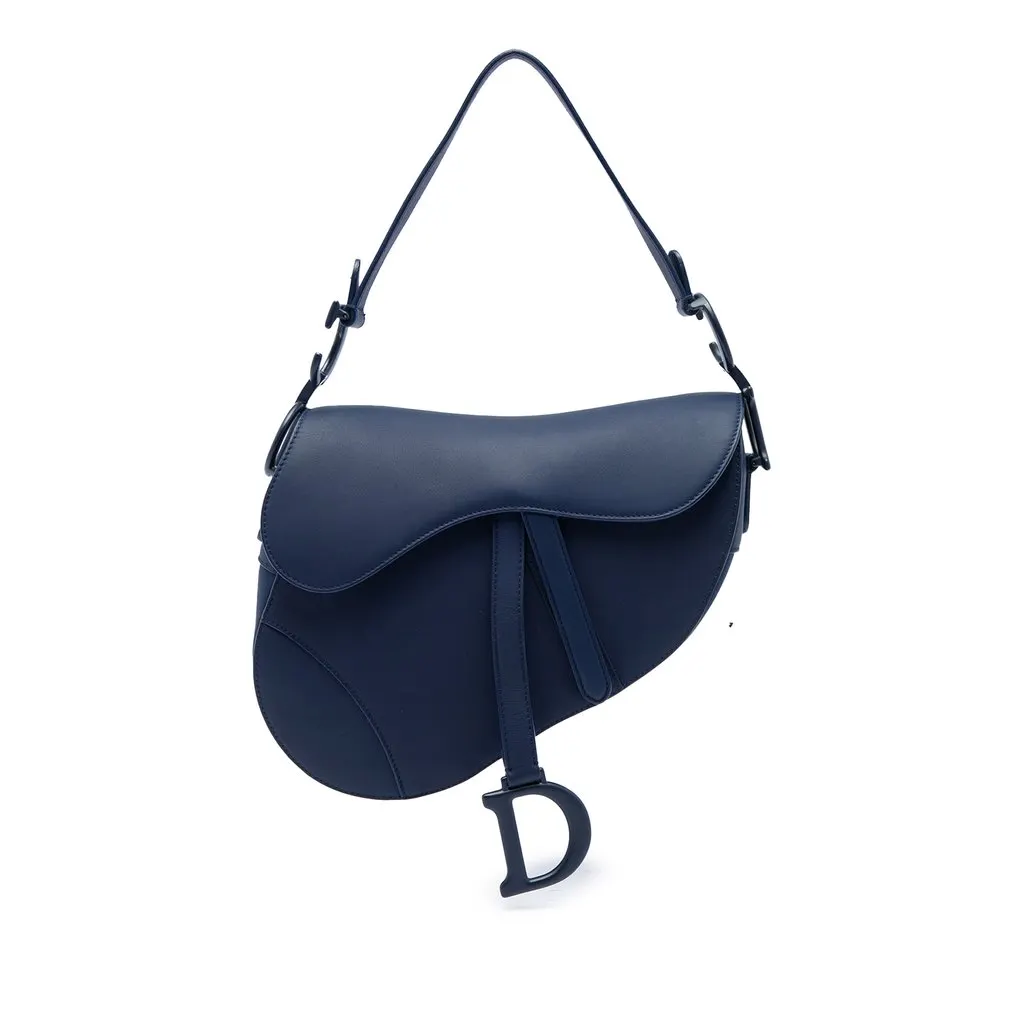 Dior Ultra Matte Calfskin Saddle Bag Blue Leather Good - Front View