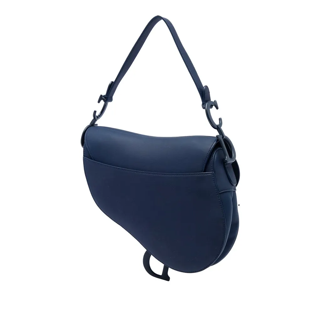Dior Ultra Matte Calfskin Saddle Bag Blue Leather Good - Back View