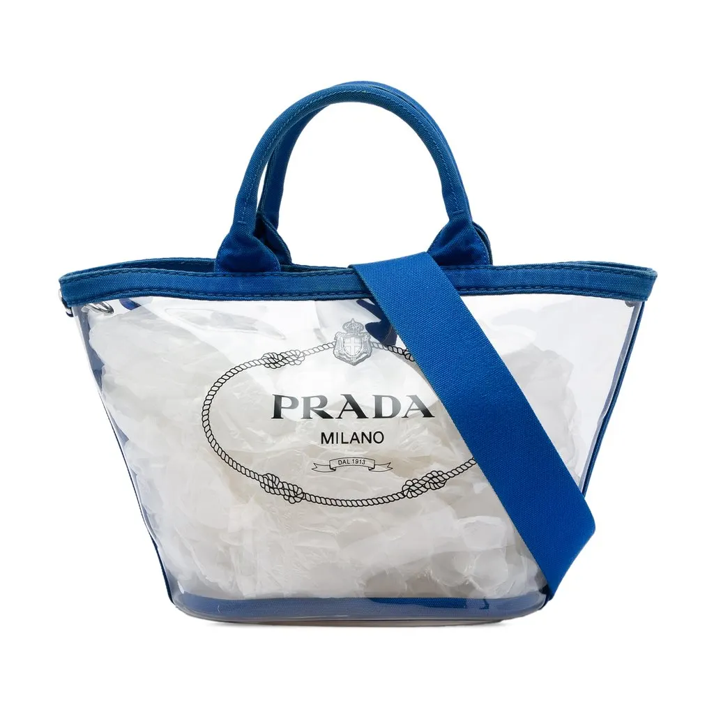 Prada PVC Canapa Logo Tote Blue Plastic Very good - Front View