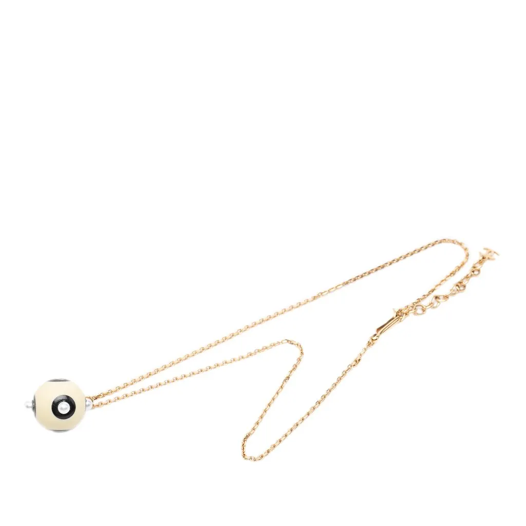 Chanel CC Gold Plated Bicolor Acrylic Ball Pendant Necklace