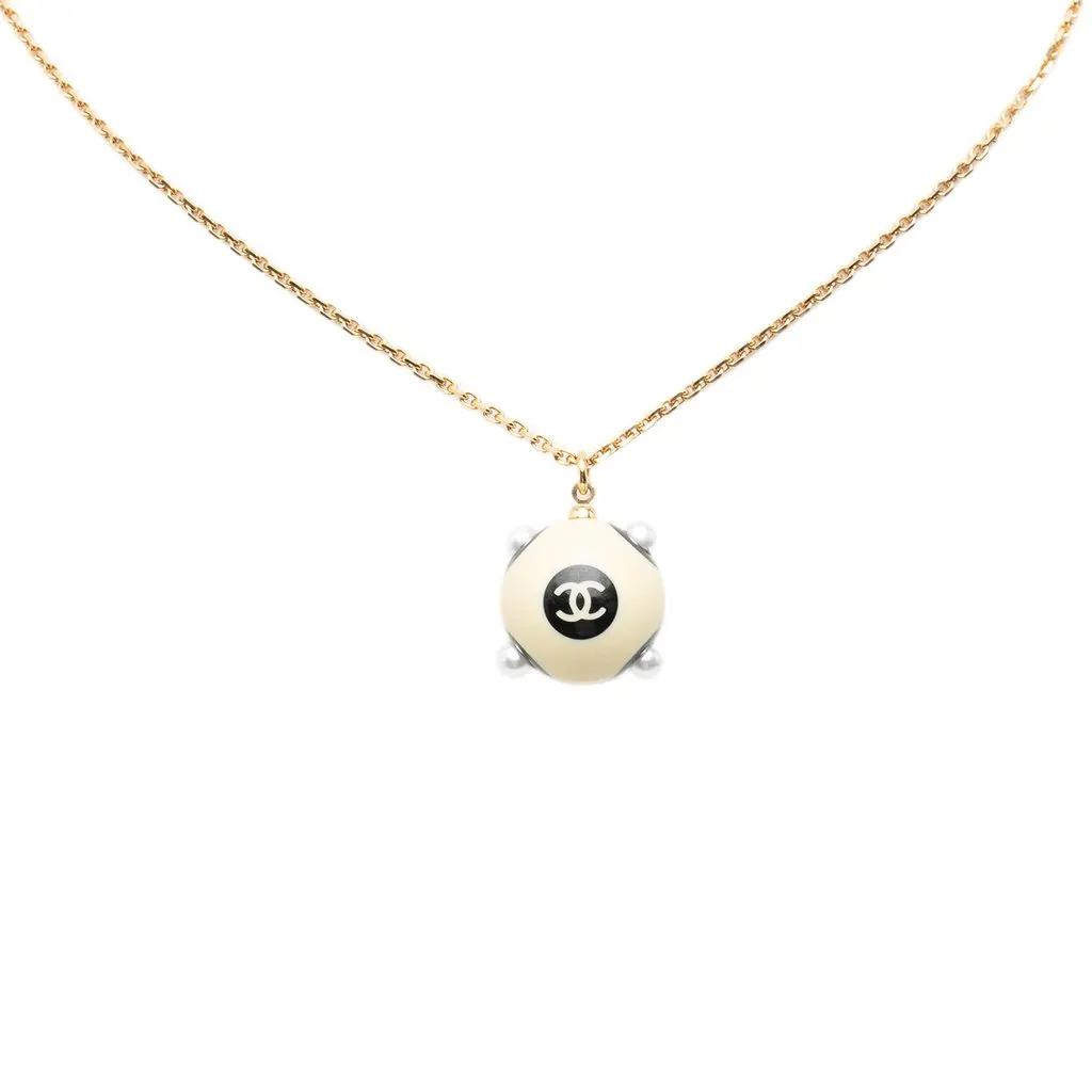Chanel CC Gold Plated Bicolor Acrylic Ball Pendant Necklace Gold Metal Very good - Back View