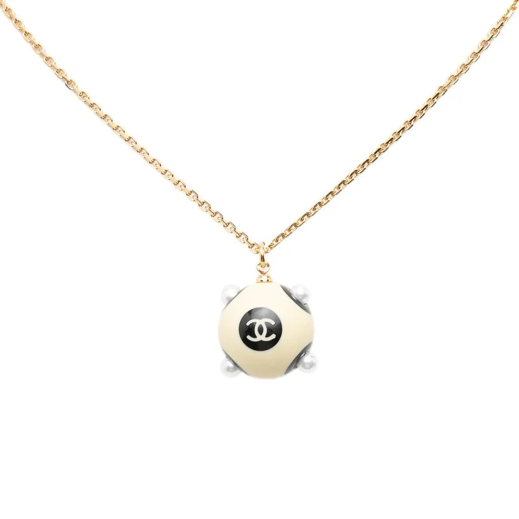 Chanel CC Gold Plated Bicolor Acrylic Ball Pendant Necklace Gold Metal Very good - Inside View