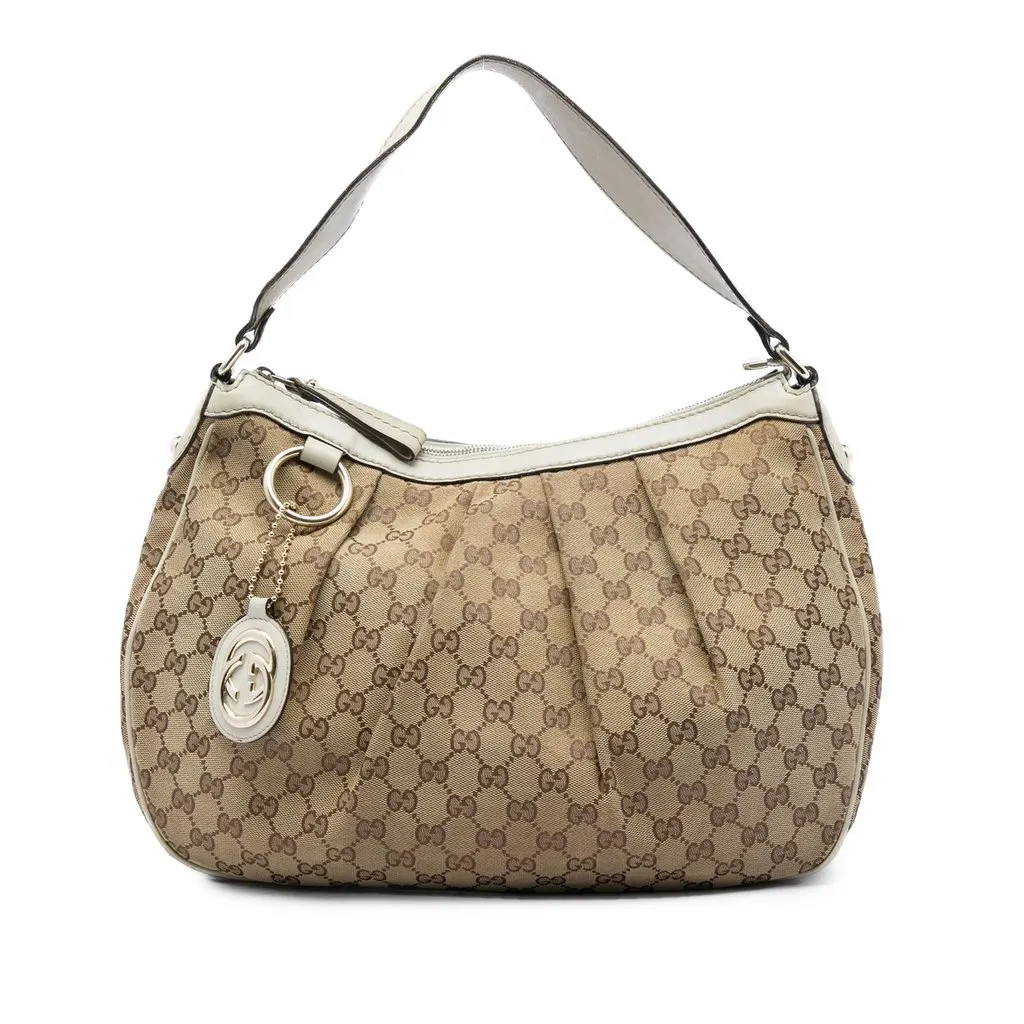 Gucci GG Canvas Sukey Shoulder Bag Beige Very good - Front View