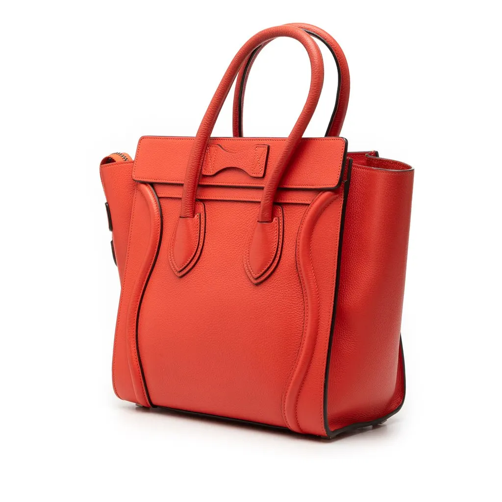 Celine Micro Leather Luggage Tote Orange Leather Good - Back View