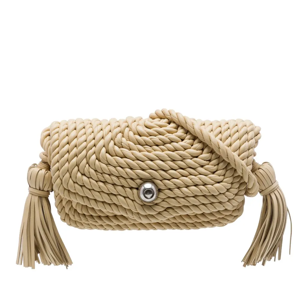 Bottega Veneta Twisted Lambskin Torchon Tasseled Crossbody Beige Leather Very good - Front View