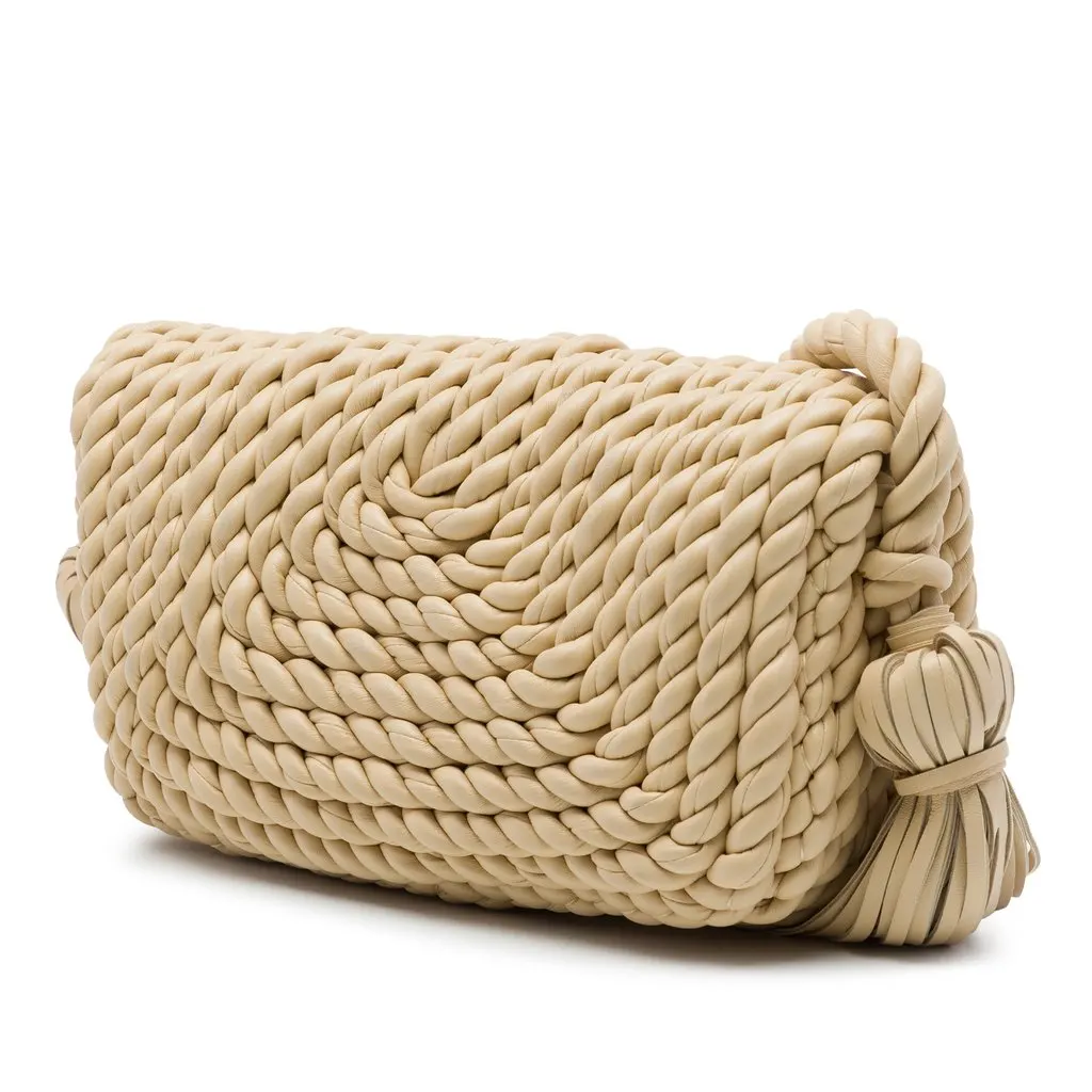 Bottega Veneta Twisted Lambskin Torchon Tasseled Crossbody Beige Leather Very good - Back View