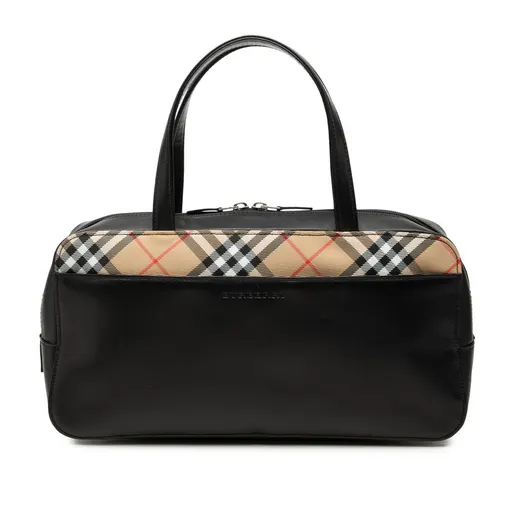 Burberry Nova Check Canvas Trimmed Leather Handbag