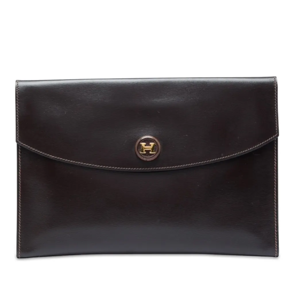 Hermès Box Calf Rio Pochette Brown Leather Very good - Front View