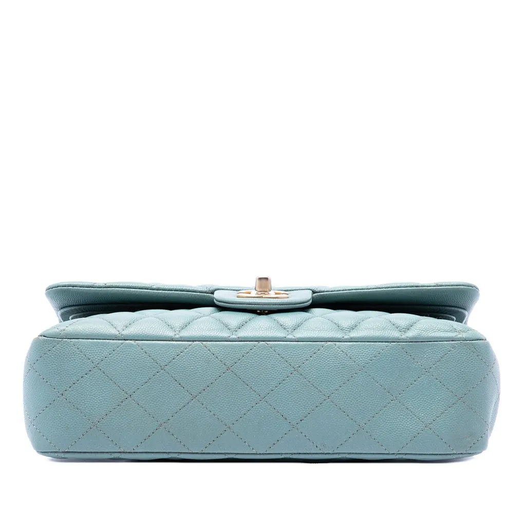 Chanel Medium Classic Iridescent Caviar Double Flap Blue Leather Good - Inside View