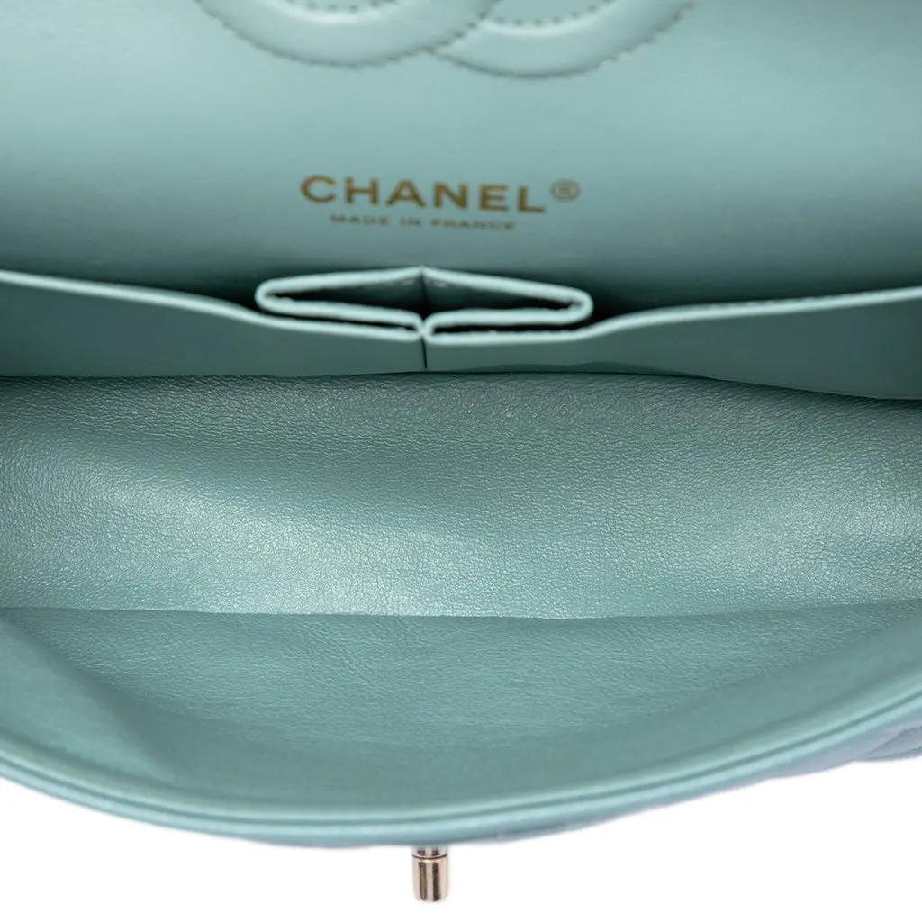 Chanel Medium Classic Iridescent Caviar Double Flap Blue Leather Good - Model View