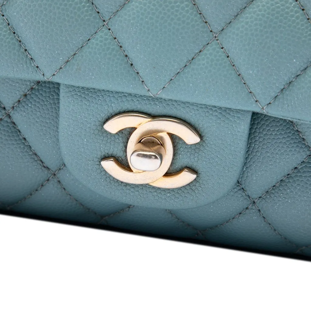 Chanel Medium Classic Iridescent Caviar Double Flap Blue Leather Good - Box View