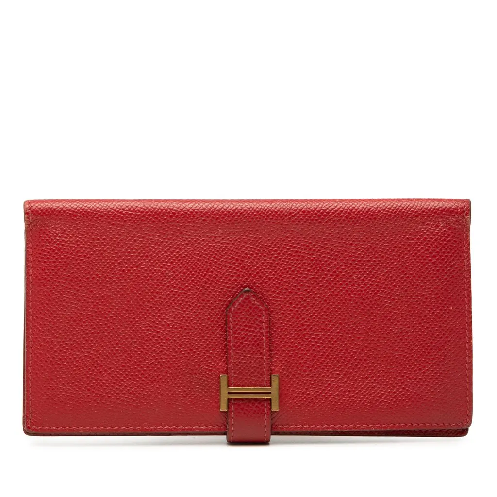 Hermès Epsom Bearn Wallet Red Leather Very good - Front View