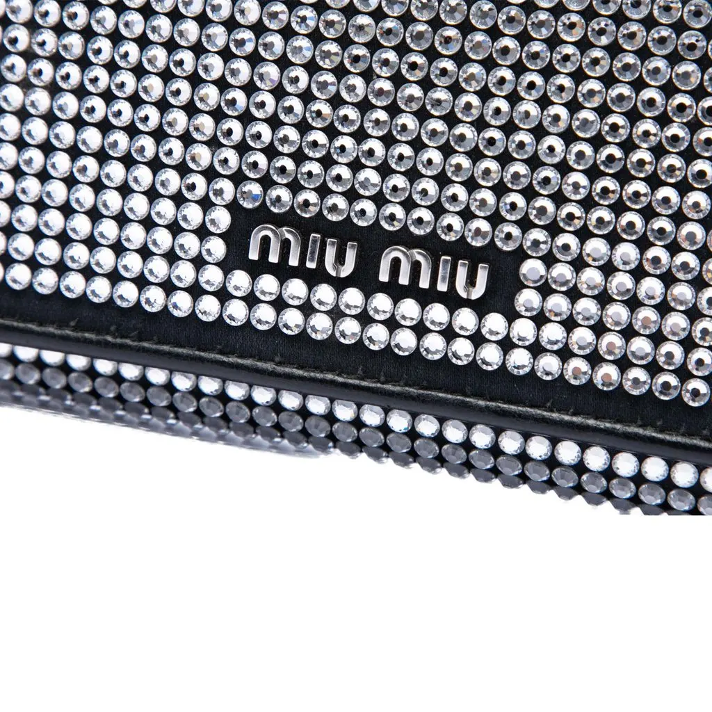 Miu Miu Soft Nappa Crystal Embellished Wallet on Chain Black Leather Very good - Box View