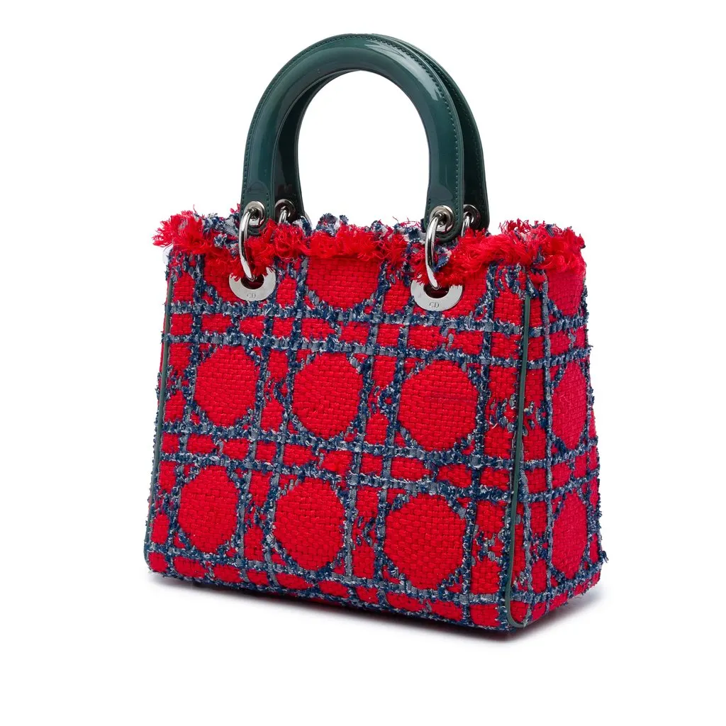 Dior Medium Tweed Cannage Fringe Lady Dior Red Very good - Back View