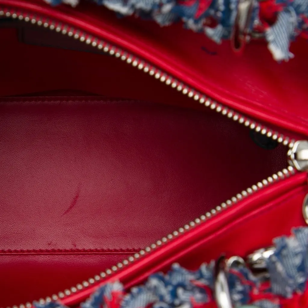 Dior Medium Tweed Cannage Fringe Lady Dior Red Very good - Model View