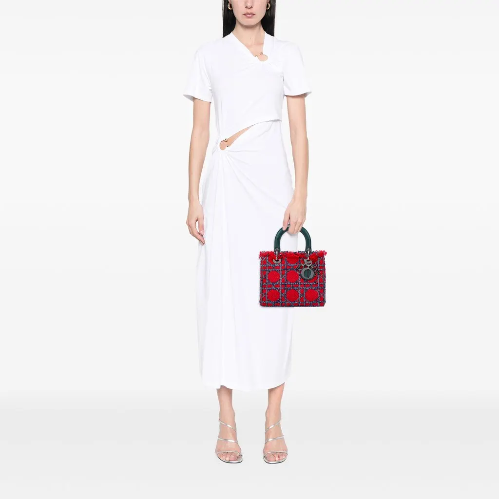 Dior Medium Tweed Cannage Fringe Lady Dior Red Very good - Box View