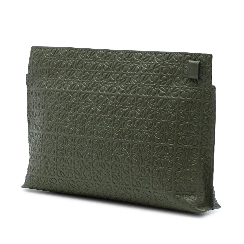 LOEWE Embossed Leather Anagram Repeat T Pouch Green Leather Very good - Back View