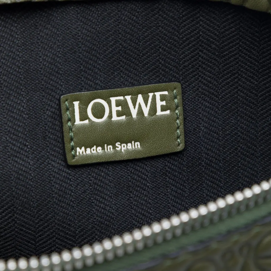 LOEWE Embossed Leather Anagram Repeat T Pouch Green Leather Very good - Box View