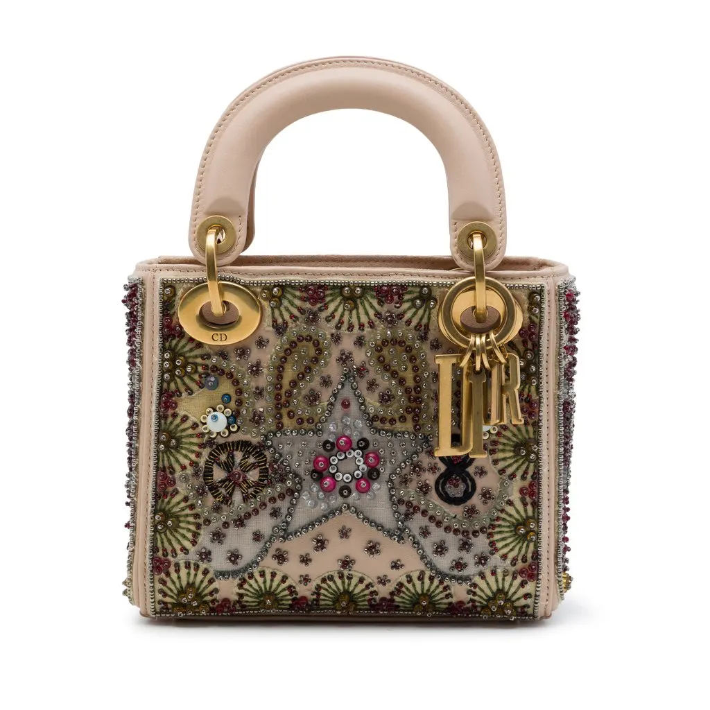 Dior ميني جلد العجل Beaded و مطرّزة ليدي ديور