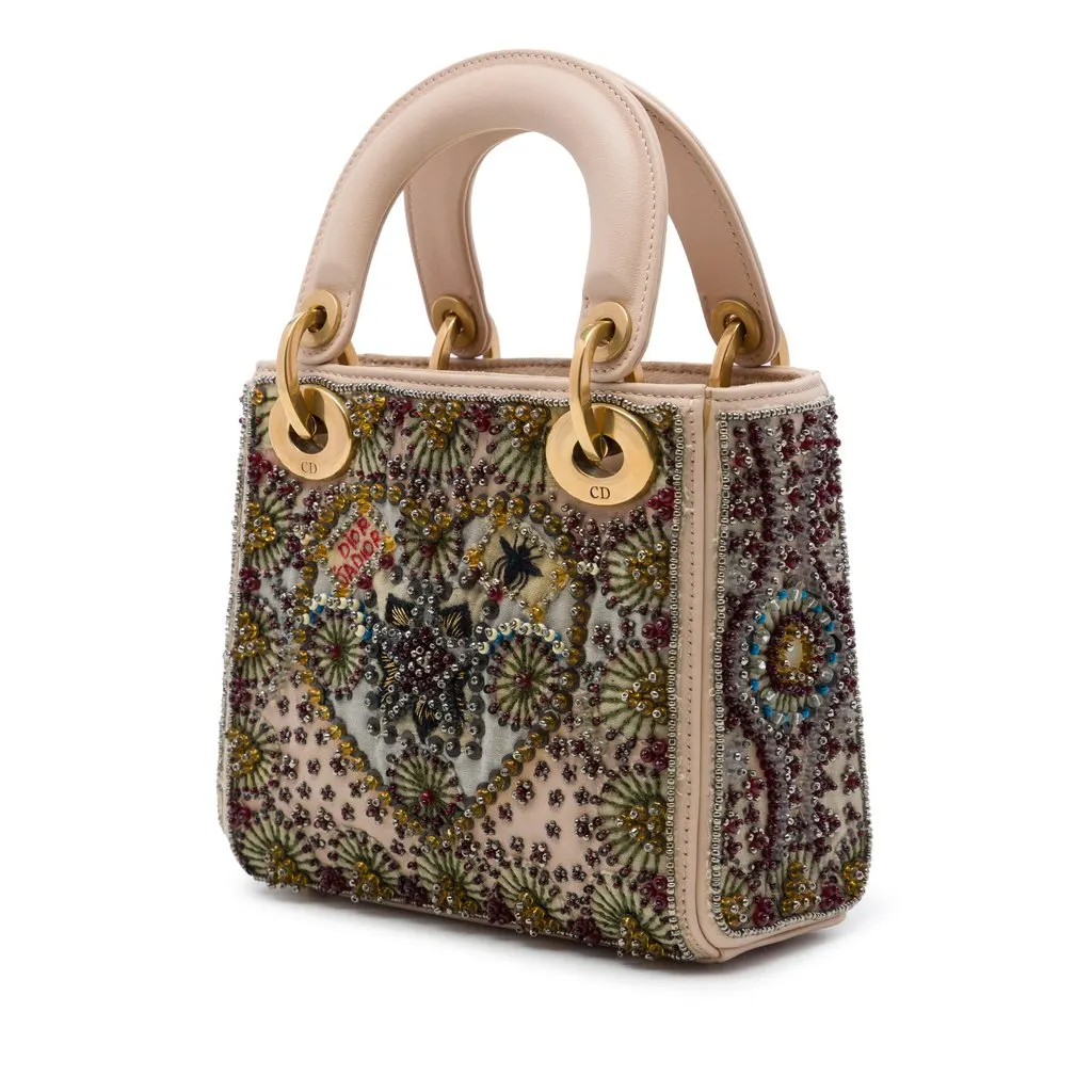 Dior Mini Calfskin Beaded and Embroidered Lady Dior Brown Leather Good - Back View
