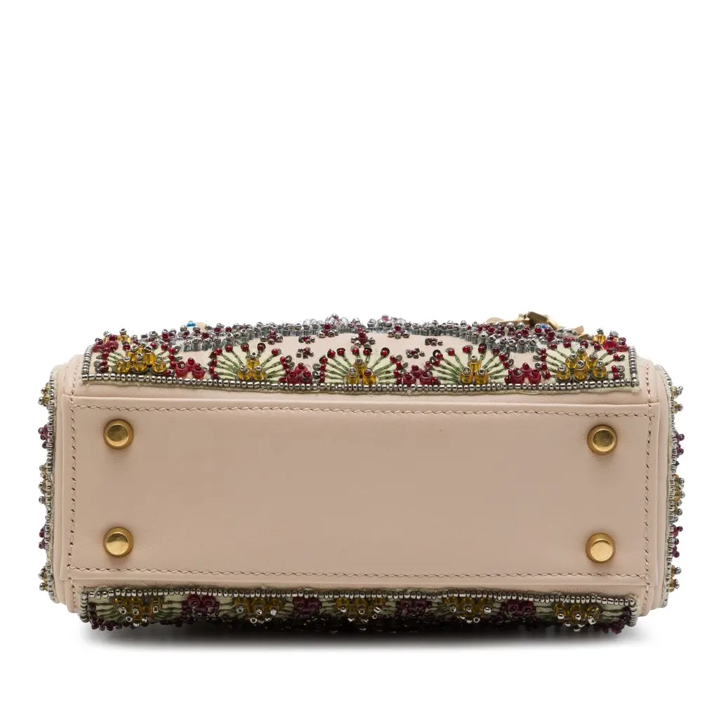 Dior Mini Calfskin Beaded and Embroidered Lady Dior Brown Leather Good - Inside View