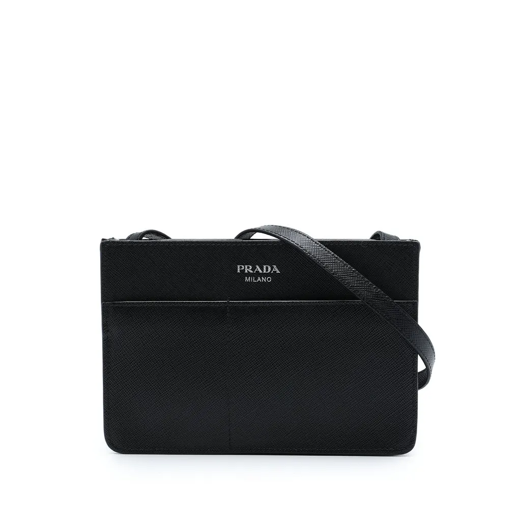 Prada Saffiano Soft Bandoliera Bag Black Leather Good - Front View