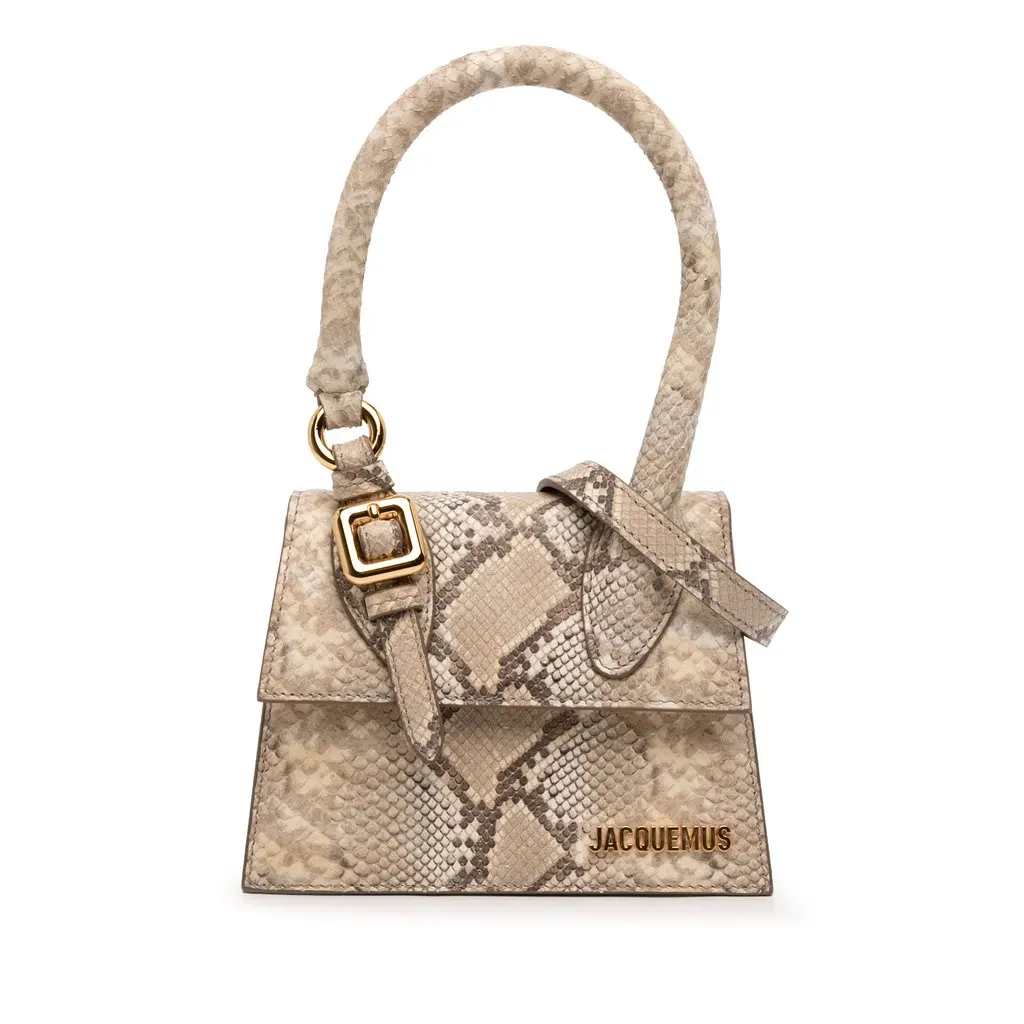 Jacquemus Snake Embossed Leather Le Chiquito Moyen Satchel Beige Leather Very good - Front View