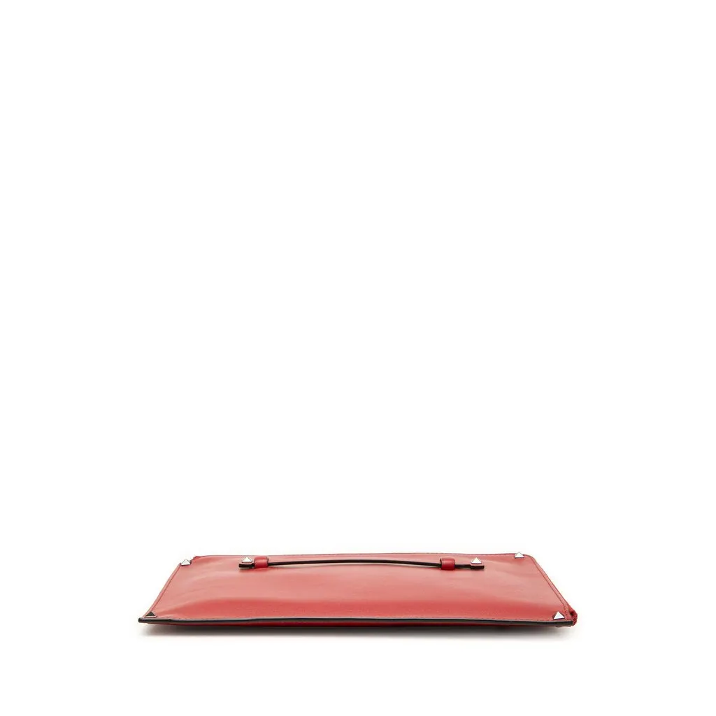 Valentino Leather Rockstud Wristlet Clutch Red Leather Good - Inside View