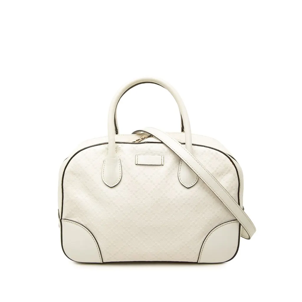 Gucci Diamante Bright Calfskin Satchel White Leather Good - Front View