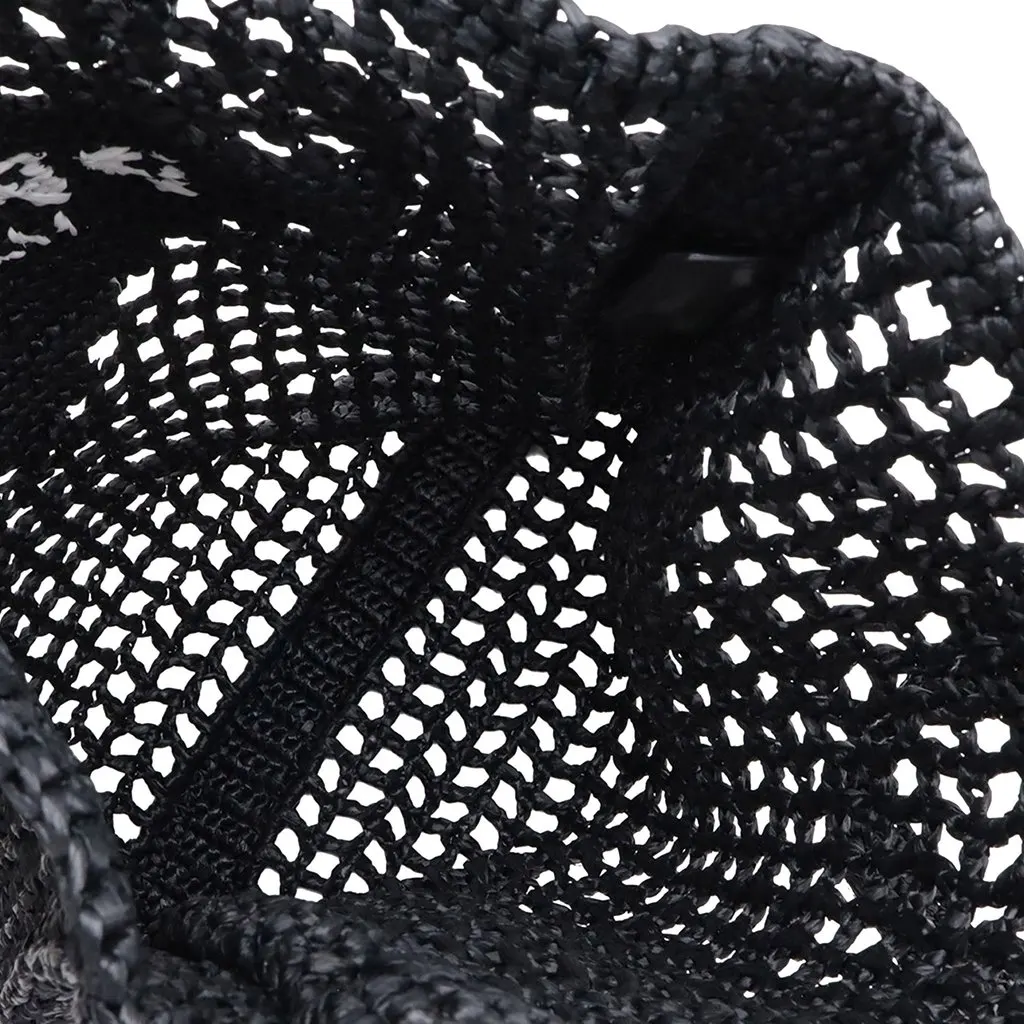 Prada Raffia Effect Crochet Embroidered Logo Tote Black Very good - Inside View