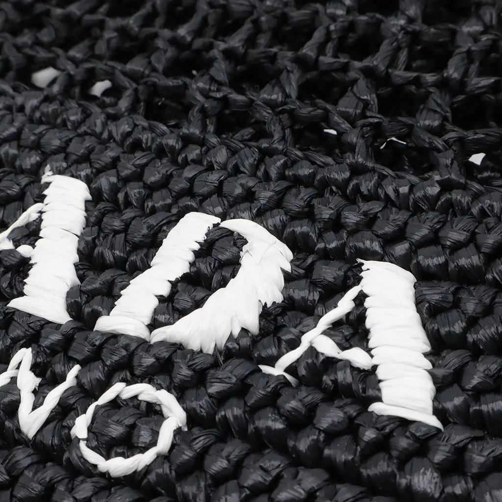 Prada Raffia Effect Crochet Embroidered Logo Tote Black Very good - Model View