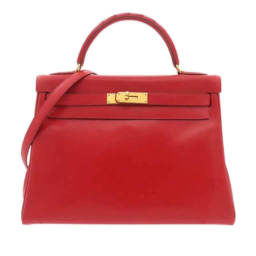 Hermès Box Calf Kelly Retourne 32 Red Leather Very good - Front View
